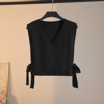 2025春秋季兩邊綁蝴蝶結背心小個子短款搭裙子襯衣馬甲v領坎肩潮