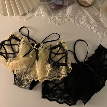2025夏季性感蕾絲打底三角褲網紗蝴蝶結日系透氣中腰內褲女2條裝