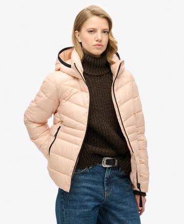 Superdry Women's Hooded Fuji Quilted Padded Jacket Beige Size: 6