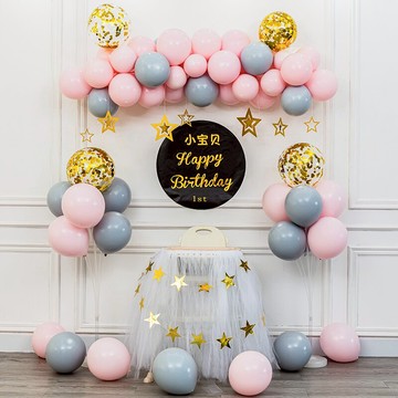 氣球 氣球派對 女孩女寶寶兒童一周歲生日趴體氣球派對百天宴裝飾背景牆場景布置『CM43372』