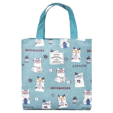 kUSUgURU JAPAN 日本眼鏡貓 NEKOMARUKE貓丸系列 防水覆膜材質萬用包  綠色  24 x 12 x 25cm