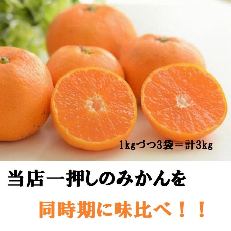 福袋　みかん 厳選 おまかせ  1kgづつ3袋＝計3kg 食べ比べ フルーツセット  御歳暮 九州 静岡 愛媛 和歌山