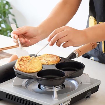 鑄鐵加深四孔雞蛋漢堡鍋無涂層不粘煎蛋鍋蛋堡模具蛋餃鍋漢堡機