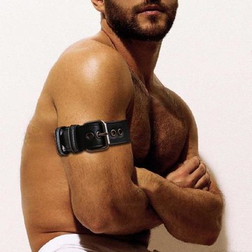 男臂環肌肉真皮臂環臂帶肉改部ins網紅訓練黑色3.8cm寬