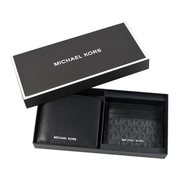 MICHAEL KORS 男款 鵝卵石紋八卡短夾名片夾禮盒-黑色