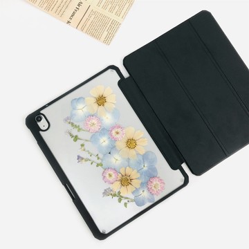 天然藍黃白花手工押花iPad殼 iPad Air 11寸13寸iPad Pro11寸13寸