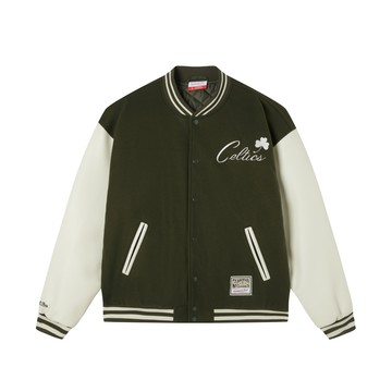 M&N NBA LEATHER SLEEVE JACKET 皮革袖 鋪棉 棒球外套 塞爾提克隊