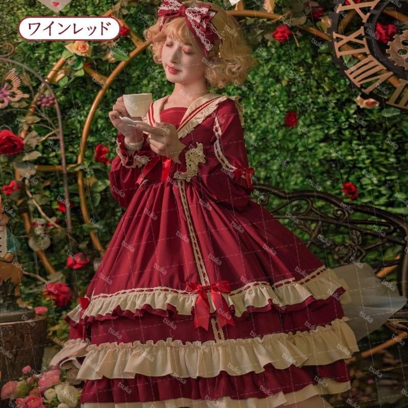 長袖ワンピース ロリータ服 ドレス フリルロリータ風ワンピ