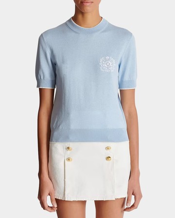 BALMAIN 徽章刺繡針織上衣 - 淺海洋藍 / 36