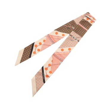 HERMES 愛馬仕 棕/淺褐色 絲綢 Clic Clac a Pois Twilly 絲巾 【二手名牌BRAND OFF】