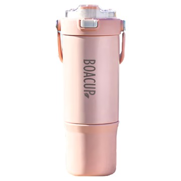 BOACUP 小刀款 手提雙飲保溫杯 附彈跳吸管  粉色  900ml  1個