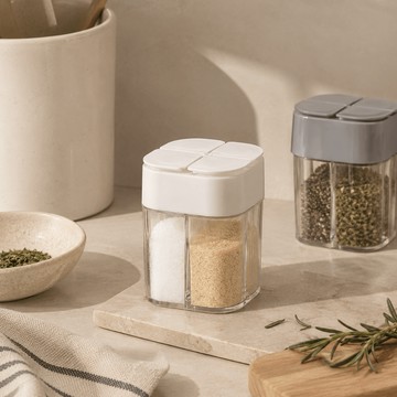 生活的樣子｜四合一分格調味料瓶｜四合一調味盒・獨立開蓋・廚房香料收納罐・透明調料罐｜食物的靈魂