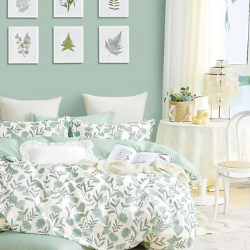 LAMINA 樂米娜 100%純棉四件式兩用被套床包組  雙人加大  藍風鈴  床包 + 被套 + 枕套 2個