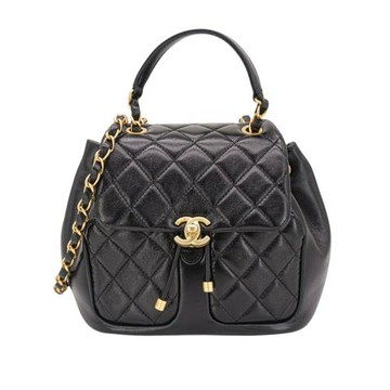 二手品 Chanel Matelasse 菱格羊皮金釦後背包(AS4493-黑)