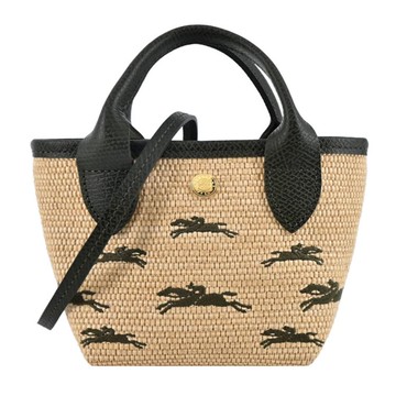 LONGCHAMP LE PANIER PLIAGE系列編織奔馬兩用包（迷你/卡其綠）_廠商直送