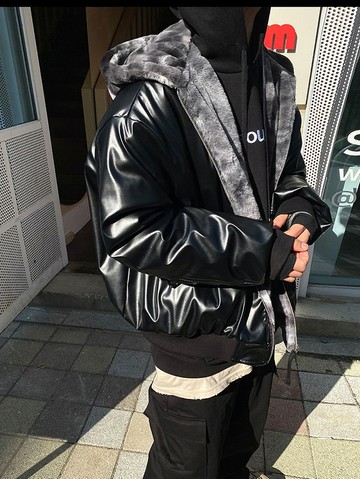 FINDSENSE X 男外套寬松休閑連帽拉鏈雙面穿毛毛棉衣