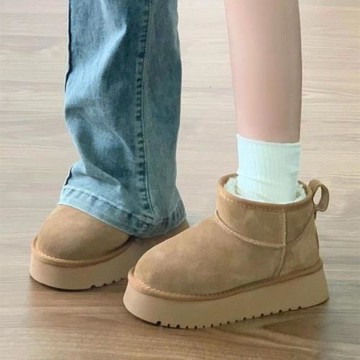 趙露思同款厚底雪地靴女短筒增高皮毛一體棉鞋女冬季女式板鞋保暖