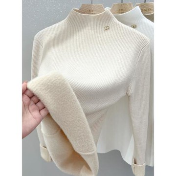 半高領加絨打底衫女內搭秋冬2025新款保暖一體絨水貂絨毛衣女上衣