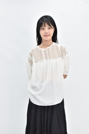 (2XL) lanlan 鏤空露肩白色短袖上衣
