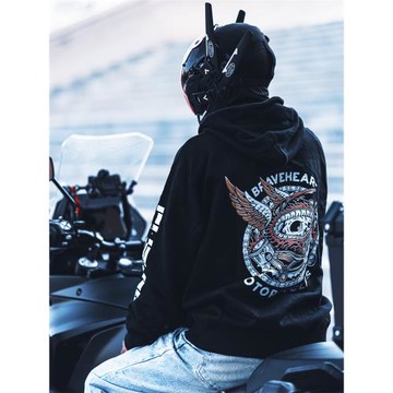 阿美咔嘰美式機車摩托個性衛衣復古搖滾骷髏頭騎士加厚連帽衛衣男