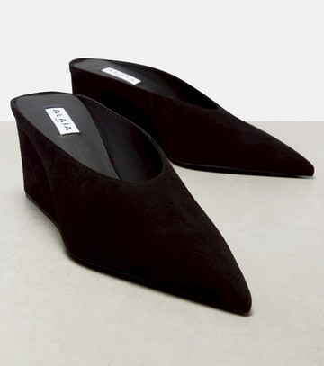 Alaïa Cube 75 suede wedge mules
