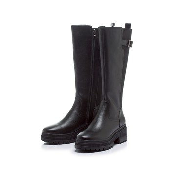 軟實力 個性皮革拼接鋸齒厚底長靴 黑 (7B2935)