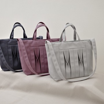 立體打褶 中托特包 / 帆布包 / 手提肩背兩用 / 側背 / 新三色