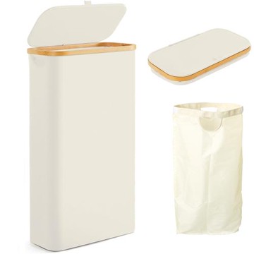 跨境楠竹臟衣籃窄邊夾縫收納可折疊牛津布藝收納筐帶蓋雜物臟衣簍