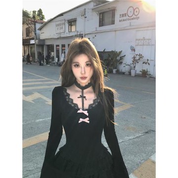 Mejiu蜜九【曉奇物語】性感蕾絲連衣裙女設計感蝴蝶春季辣妹裙子