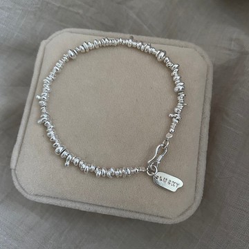 Lucky大碎銀子手鏈 純銀制手環幸運牌