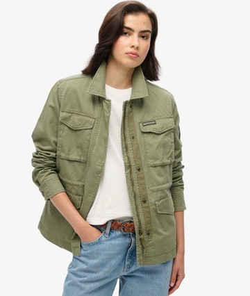 Superdry Women's Ladies Classic Logo Patch Military M65 Jacket, Khaki, Size: 16 Size: 12