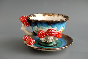 蘑菇茶杯碟套裝，愛麗絲夢遊仙境，驚喜杯，