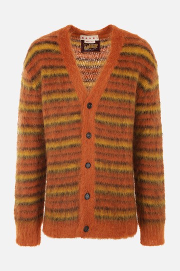 MARNI Lobster striped brushed mohair blend cardigan Man