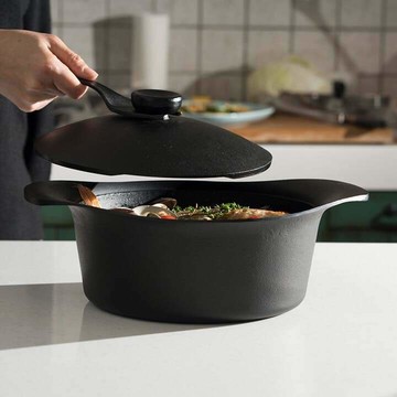 南部鐵器雙耳深鍋-附黑鐵蓋及把手 22cm/附黑鐵蓋及把手