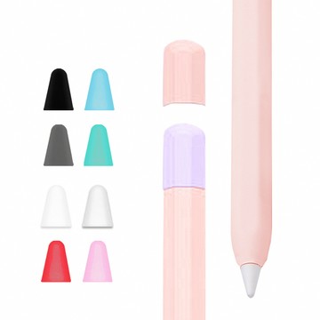 Timo Apple Pencil 2代 超薄矽膠防滑筆套(贈兩色筆帽+筆尖套)_少女粉(筆帽粉+紫)
