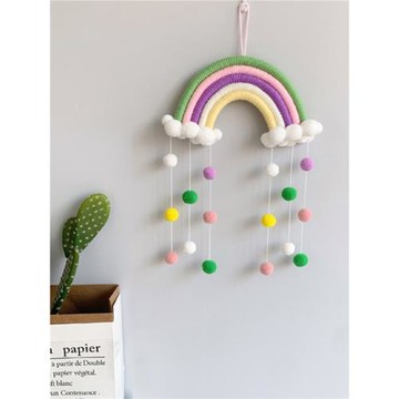 ins掛飾立體可愛手工編織云朵彩虹壁飾兒童房裝飾掛件家居創意