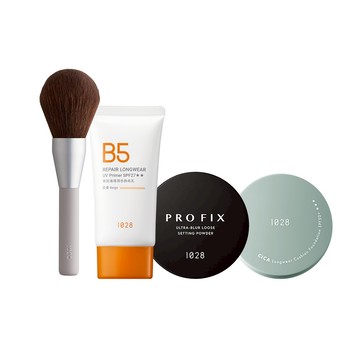 【新客必購組】1028 肌霧光持妝氣墊粉餅 SPF50+ ★★★+1028 B5極致護理潤色飾底乳SPF27★★+1028 PRO FIX 修片狂輕柔焦超時蜜粉+1028 匠人系迷你輕柔蜜粉刷 MF11