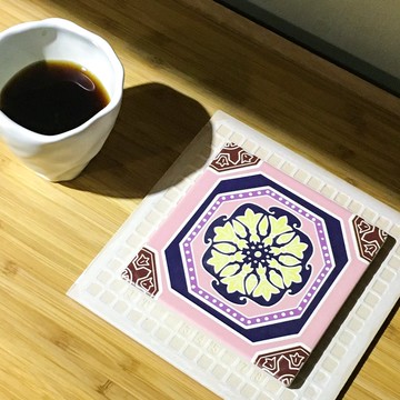 17幸福到來 花磚吸水杯墊 (台灣花籤#17)