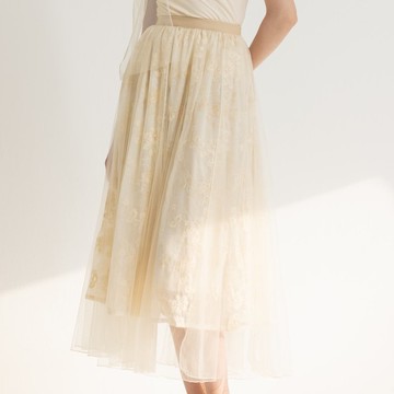 卡農繡花菲利斯紗裙   杏