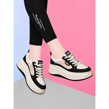 松糕厚底板鞋女增高鞋2025夏季新款黑白熊貓鞋百搭軟底休閑網面鞋