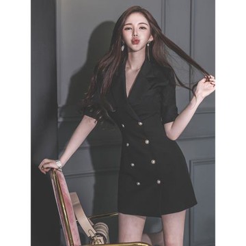 大碼高級感西裝連衣裙胖MM女夏季職業裝高端輕奢輕熟風chic西服裙