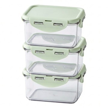 樂扣樂扣 Bisfree Pure系列 長方形密封保鮮盒 淺綠色  3個  3個容器 + 3個蓋子