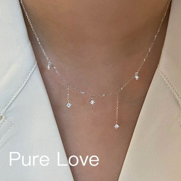 Pure Love樂芙 / 正韓 銀飾【S925純銀】N0985簡約通體純銀項鍊流星點點鋯石流蘇鎖骨鏈 短項鏈 /