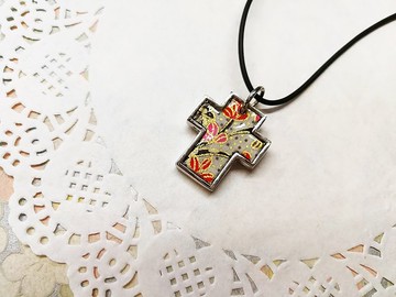 十字架項鍊頸鍊 日本友禪紙 和紙(獨一商品)GY05-004