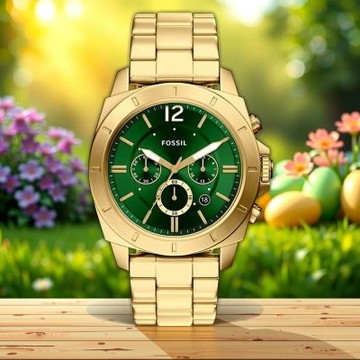FOSSIL Privateer 開拓者 三眼計時手錶 開學購物季 送禮首選-金x綠/45mm BQM7123