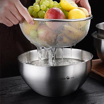 PUSH!廚房用品加厚304不銹鋼濾水盆洗米篩洗水果淘米盆 瀝水籃洗菜盆2件組D381