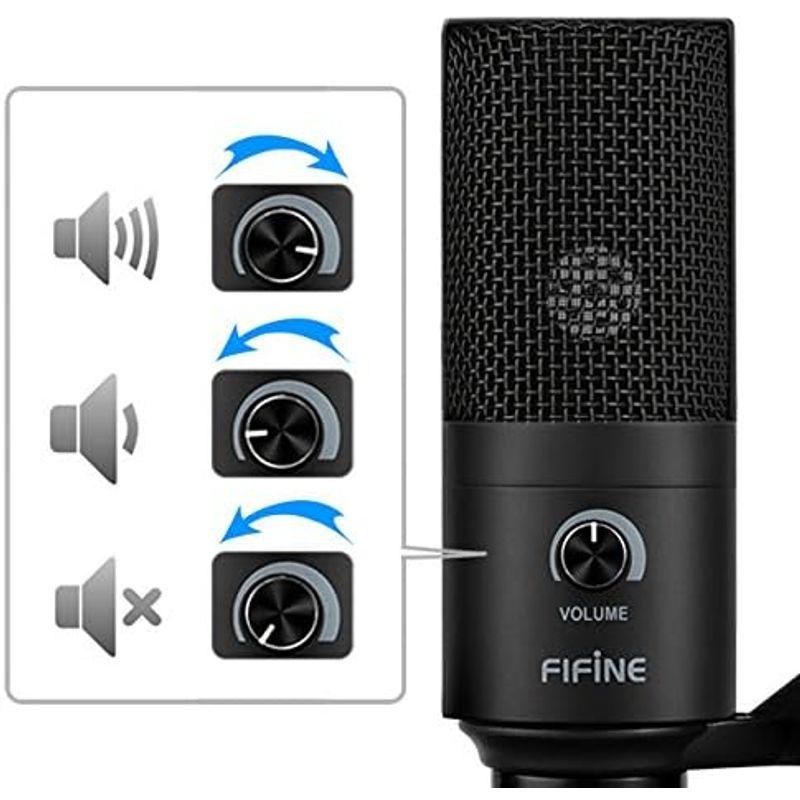FIFINE USBマイク コンデンサーマイク PC用マイク ネット通話 ゲーム配信 在宅勤務 ボイズチャット 単一指向性 音量調節可能 三