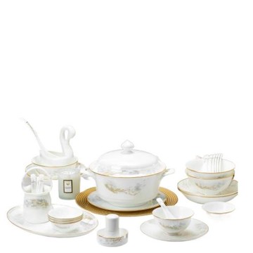 2024碗骨瓷餐具套裝碗盤筷喬遷碗碟套裝家用景德鎮陶瓷餐具輕奢