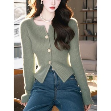 時尚復古絕美綠色長袖毛衣針織開衫女秋冬款超好看顯瘦內搭打底衫