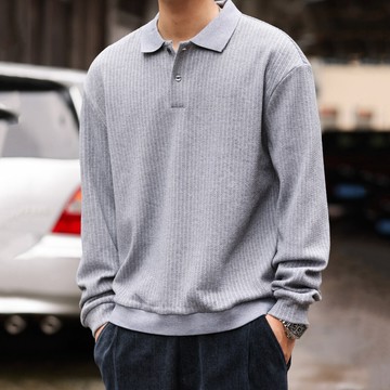 Wuluwear 美式休閒320g重磅提花短袖POLO衫男士立體絞花肌理上衣